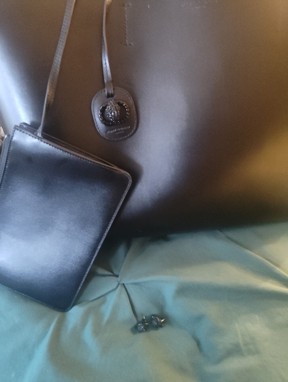 Kurt Geiger Black Leather Tote Satchel with Card Pouch And Kurt Geiger Earrings